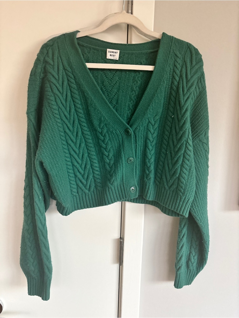 Sunday Best Green Cable-Knit Cropped Cardigan
